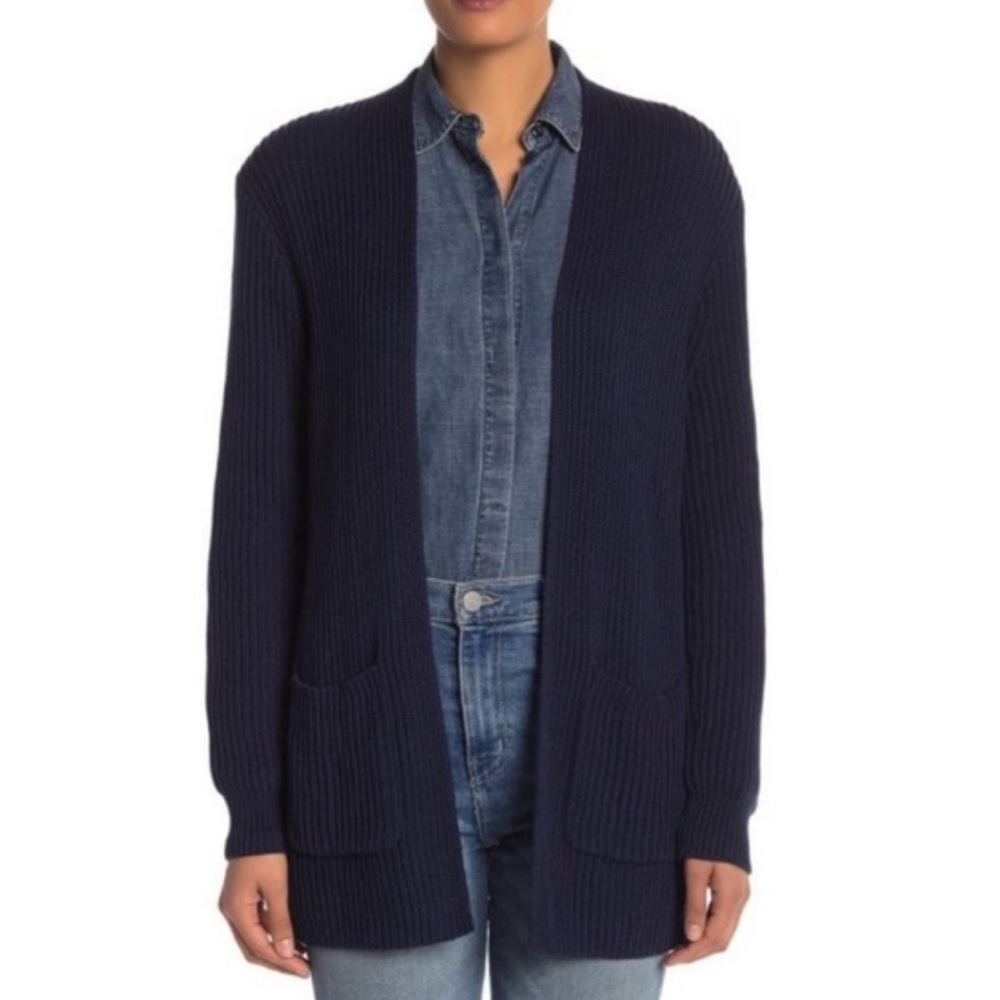 Madewell 100% Cotton Nolan Open Front Longline Cardigan Sweater Small Navy Blue